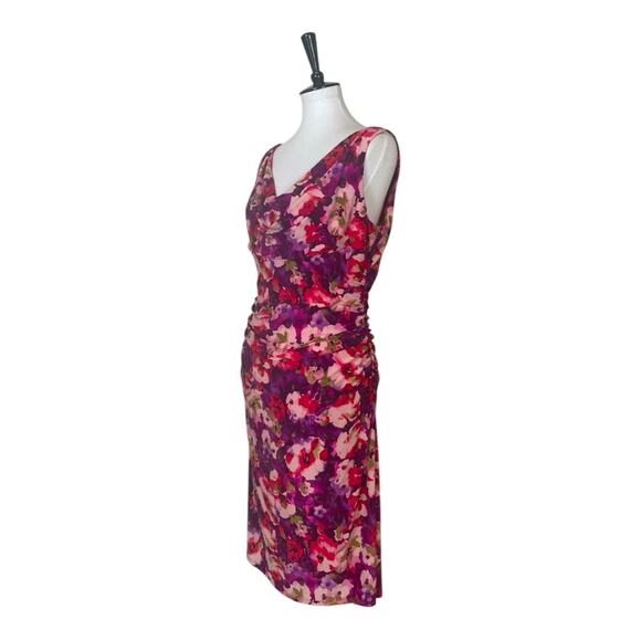 Lauren Ralph Lauren Dress Drape Neck Shirred Link Purple Floral Women’s Size 12 - Picture 4 of 14